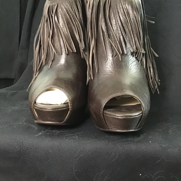 Boutique 9 Chocolate Brown Leather Bootie with Peep toe - Picture 5 of 9